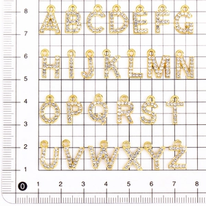 Set of 26 crystal encrusted gold alphabet letter pendants for DIY jewelry making