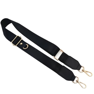 Adjustable black nylon shoulder strap with gold hardware for bags and phones