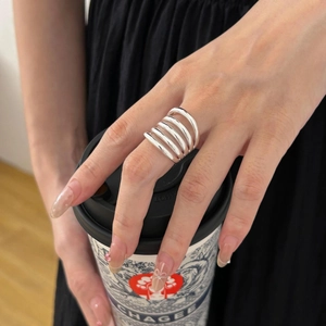 925 Sterling Silver Ring Wide Band Multi Strand Geometric Minimalist Adjustable Finger Jewelry For Women