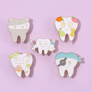 Creative cartoon tooth enamel pins set of five different styles for medical professionals