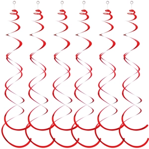 Set of 6 red spiral PVC hanging ornaments for ceiling decoration at parties and weddings