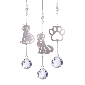 Garden wind chime memorial gift featuring silver pet paw prints and crystal ball pendants