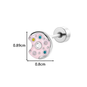 Pink enamel donut cartilage stud earring with micro-pave crystals and size markers