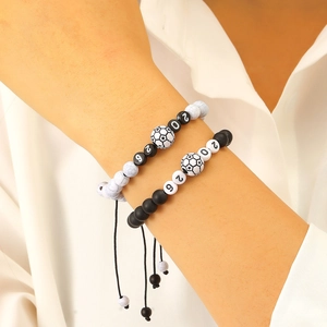 Detail of 2026 soccer beaded bracelets with marble and matte finish on adjustable cord