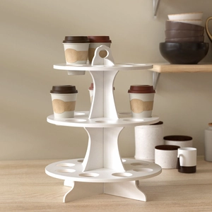 Porte-tasses à trois niveaux en résine blanche et présentoir DIY avec base en croix
