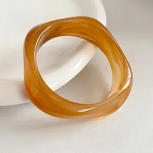 Vintage Geometric Square Acrylic Bangle For Women Retro Smudge Marble Resin Cuff Bracelet Minimalist Jewelry