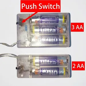 Dual 2AA and 3AA battery box controllers for LED copper wire string lights with push switch