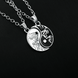 Tai Chi Yin Yang necklaces with dragon pattern for couples or friends in silver finish