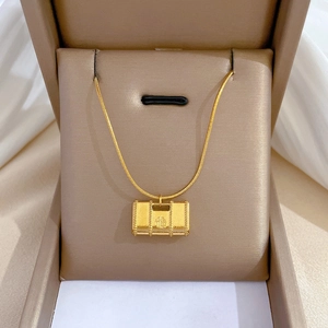 Collana Con Pendente Fu Benedizione Acciaio Al Titanio Placcato Oro Reale Forma Borsa Lucchetto Catena Serpente Gioielli Donna