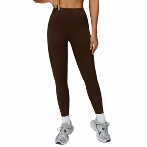 Deep brown high-waisted yoga leggings with fleece lining for autumn winter sports