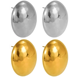 Hammered Oval Stud Earrings Made Of 304 Stainless Steel Minimalist Vintage Style Jewelry For Women Elegant Metal Gift