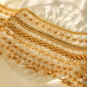 18K Gold Plated Stainless Steel Necklace Cuban Link Ball Chain Geometric Minimalist Fashion Jewelry For Women
