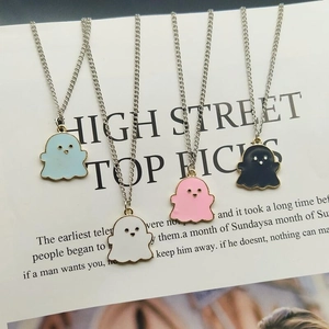 Ghost Pendant Necklace Heart Earrings Enamel Copper Alloy Faux Artificial Pearl Halloween Cartoon Jewelry For Women Girls
