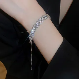 Bracelet Luxe Plusieurs Rangs De Strass Alliage Réglable Chaîne Extension Bijou Poignet Élégant Pour Femme