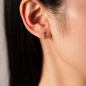 Elegant gold S925 silver earrings with three vertical sparkling cubic zirconia stones