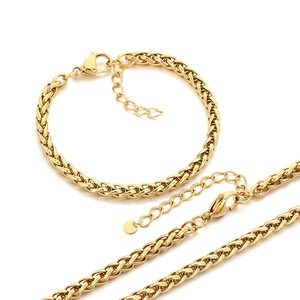 Ensemble collier et bracelet en chaîne tissée dorée minimaliste en acier inoxydable