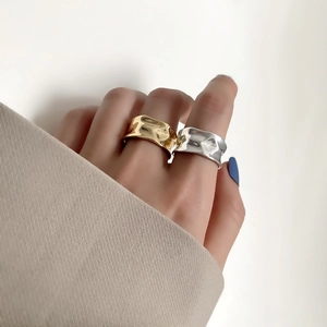 Irregular wave texture wide open rings in gold and silver finish for women
