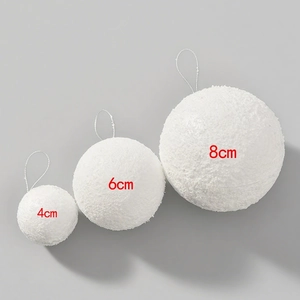 White Christmas ornaments in three sizes 4cm 6cm 8cm with plush foam texture for decor