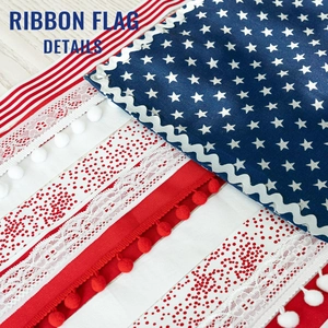 Close-up of USA flag ribbon banner with lace, pom-pom trim and star patterns