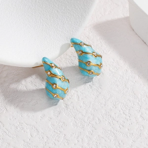 Orecchini vintage placcati oro 18K con smalto azzurro e cristalli brillanti da donna