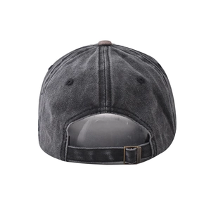 Detailed back view of washed cotton baseball cap with adjustable metal buckle strap