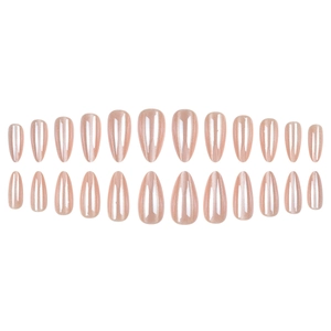 Nude pink almond cat-eye press-on nails with shimmering pearlescent finish 24pcs set