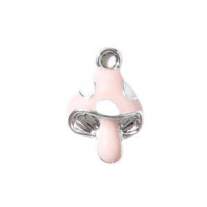 Pink cartoon mushroom alloy pendant with silver base for DIY jewelry making and crafts