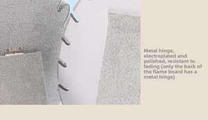 Detail view of durable electroplated metal hinge on grey flocked jewelry display stand