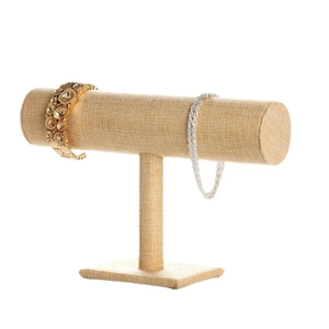 Single-tier T-bar jewelry display stand with linen finish for bracelets and watches