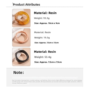 Detail view of resin rings in amber, marble, and black textures with specific dimensions