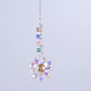 Crystal Flower Suncatcher Rainbow Maker Prism Hanging Ornament For Window Garden Decoration Faceted Beads Metal Chain