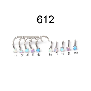 Selection of 20G titanium steel nose studs with colorful opal stones in various styles