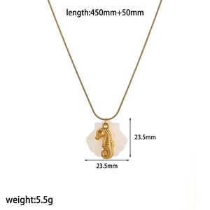 Golden stainless steel sea horse and shell pendant necklace for women beach vacation style