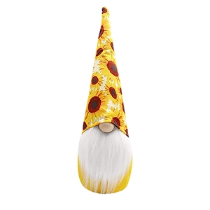 Cute gnome plush doll with a yellow sunflower hat and long white beard for decoration
