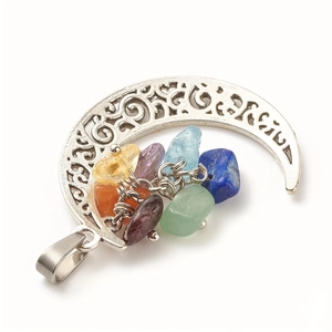Vintage Silber Mond Halskette mit sieben natürlichen Chakra-Kristall-Edelsteinen