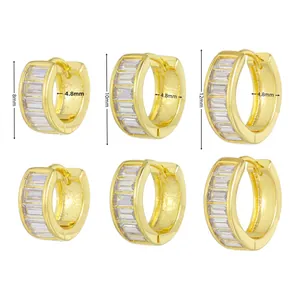 Size chart showing 8mm, 10mm and 12mm gold earrings with cubic zirconia inlay