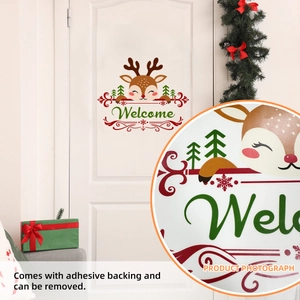 Christmas Reindeer Door Sticker Removable PVC Welcome Sign Cartoon Festive Home Wall Decal