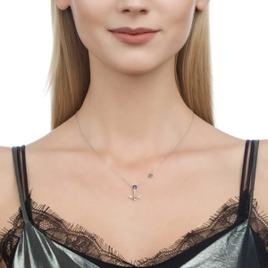 925 Sterling Silver Anchor Helm Necklace Nautical Pendant Blue White Zirconia Ocean Style Women Fine Jewelry Gift