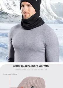 Detail of premium tight-knit winter hat and scarf set showing warm thermal fabric texture