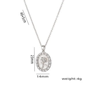 Elegant shell rose pendant necklace in silver with pearl border and adjustable chain