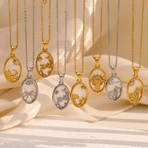 Twelve zodiac sign necklaces in gold and silver finish with mother of pearl inlays