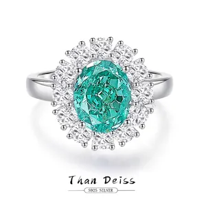 Luxury 925 Sterling Silver Halo Ring For Women Oval Paraiba Emerald Purple Rhinestone Wedding Engagement Finger Jewelry