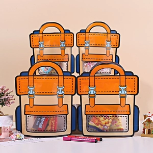 Cartoon backpack style candy self-sealing bags with handle and transparent window