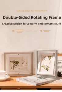 Rotating double-sided wooden photo frame with 360-degree display for desk decor