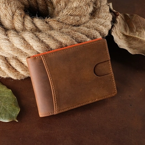 Vintage crazy horse leather wallet for men with money clip and brown retro texture