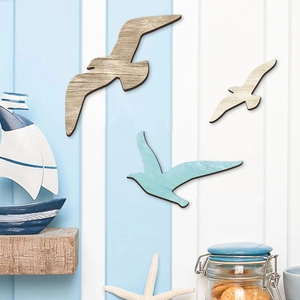 Set di 3 gabbiani decorativi in legno in stile mediterraneo per decorazione murale