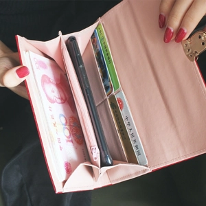 Portefeuille long rose pour femme avec fentes pour cartes et compartiment pour téléphone