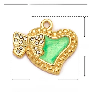 Detail specifications of green enamel heart bow pendant with rhinestone in stainless steel