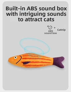 Fish-shaped cat plush toy with built-in ABS squeaker box and catnip for active play