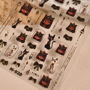 Ancient Egyptian Cat Nail Art Stickers Gold Bronzing Bastet Goddess Hieroglyphs Ultra Thin Adhesive Decals Manicure Decor